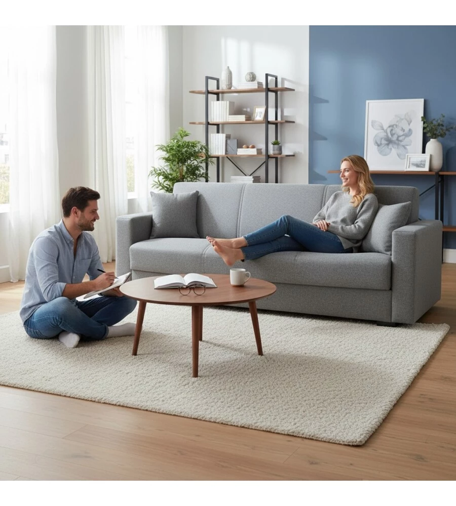 DIVANO LETTO "AFRODITE" 3 POSTI IN TESSUTO GRIGIO 212X80X87 CM