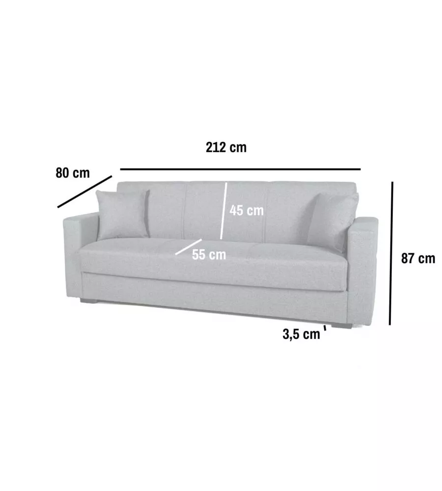 DIVANO LETTO "AFRODITE" 3 POSTI IN TESSUTO GRIGIO 212X80X87 CM