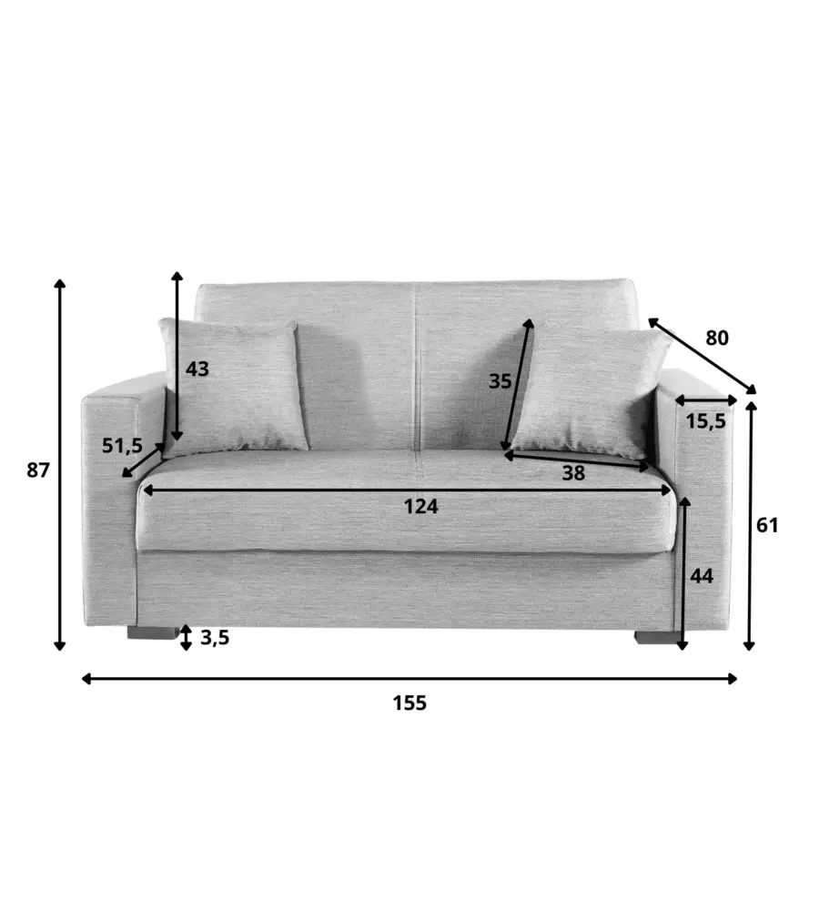 DIVANO LETTO "AFRODITE" 2 POSTI GRIGIO 155X80X87 CM