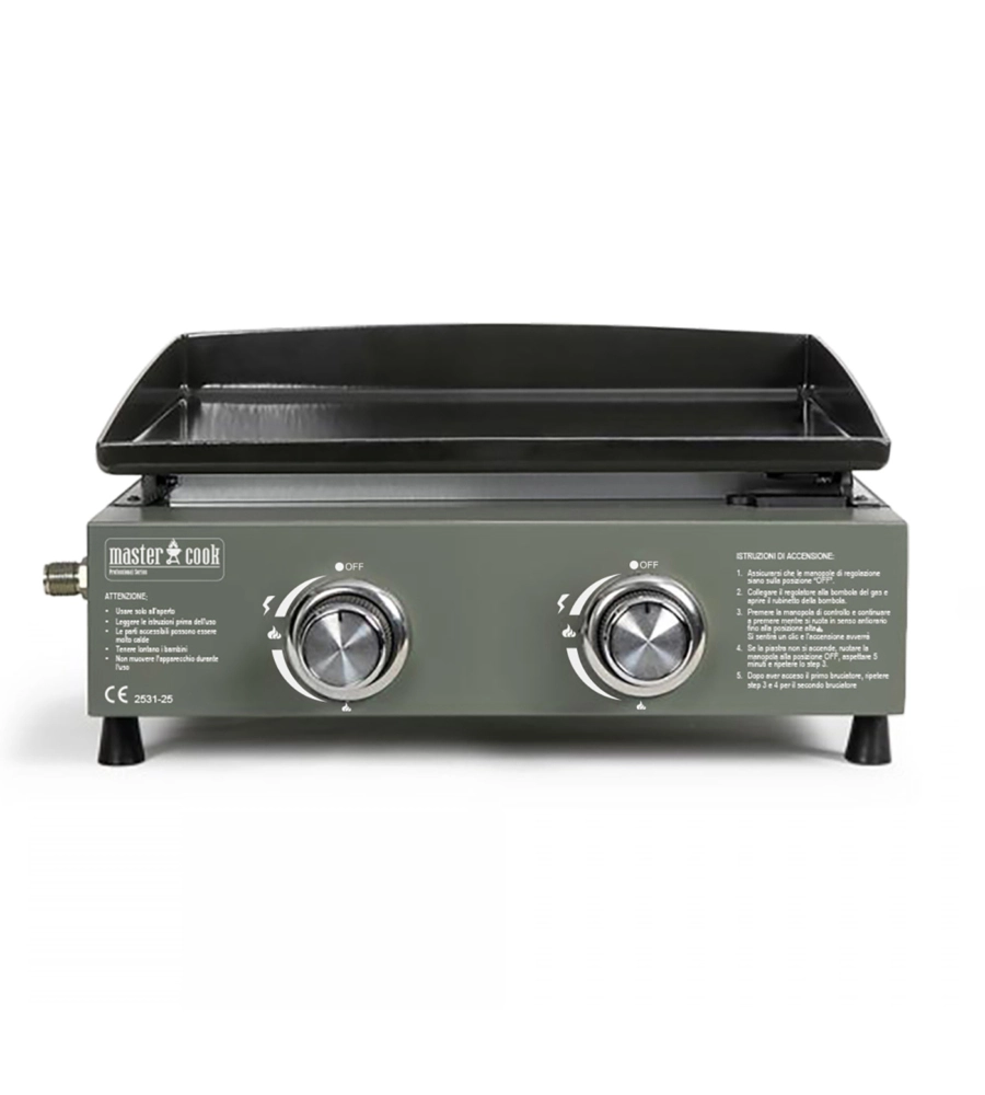 Piastra a gas in acciaio verde 2 bruciatori
