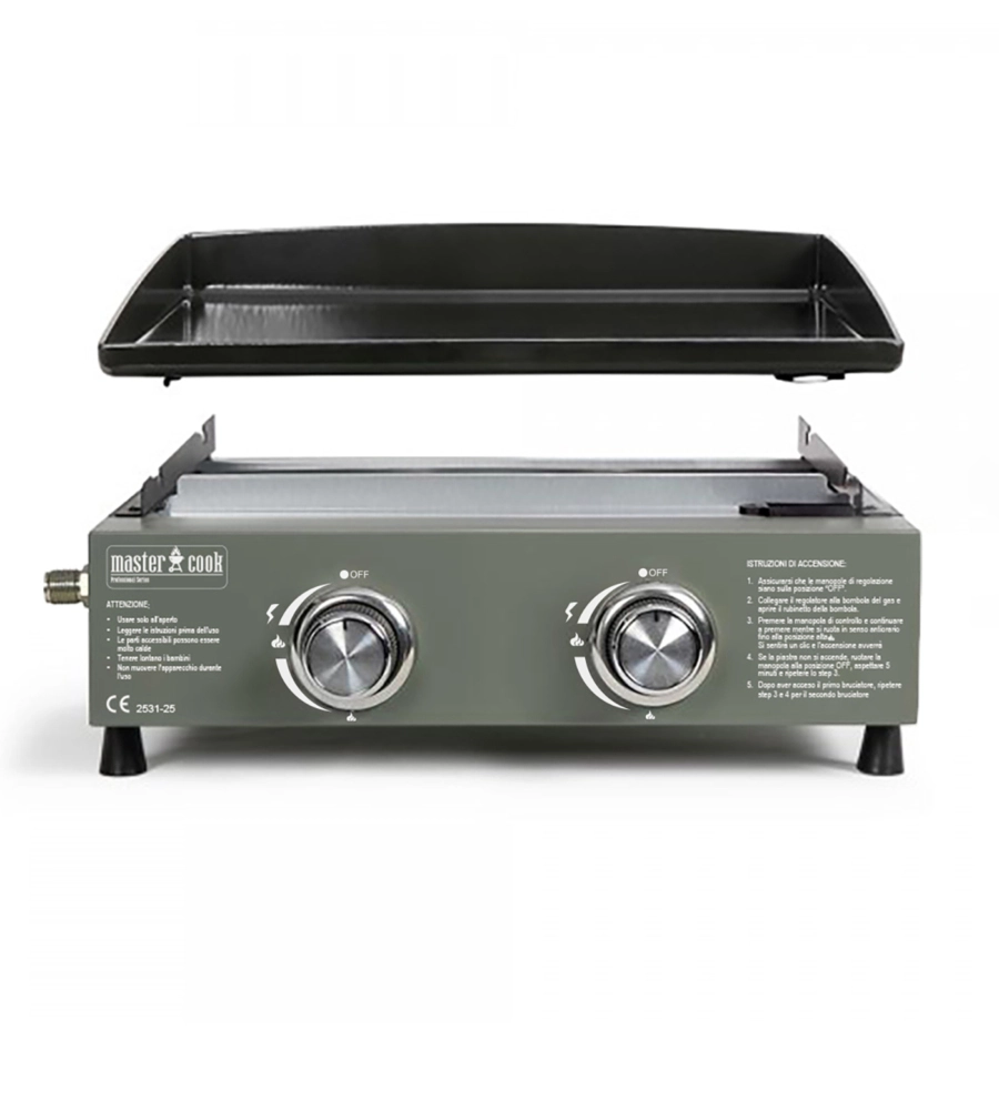 Piastra a gas in acciaio verde 2 bruciatori