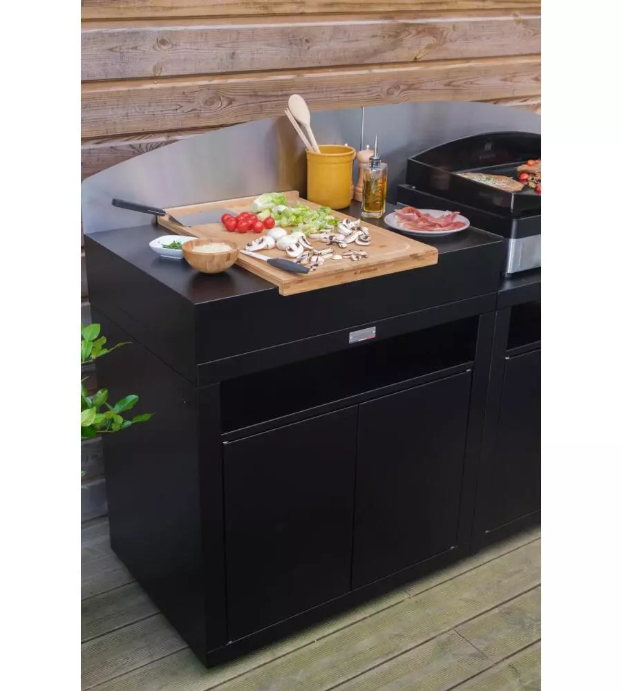 CUCINA DA ESTERNO MODULARE LE MARQUIER IN ACCIAIO NERO 160X55X115 CM