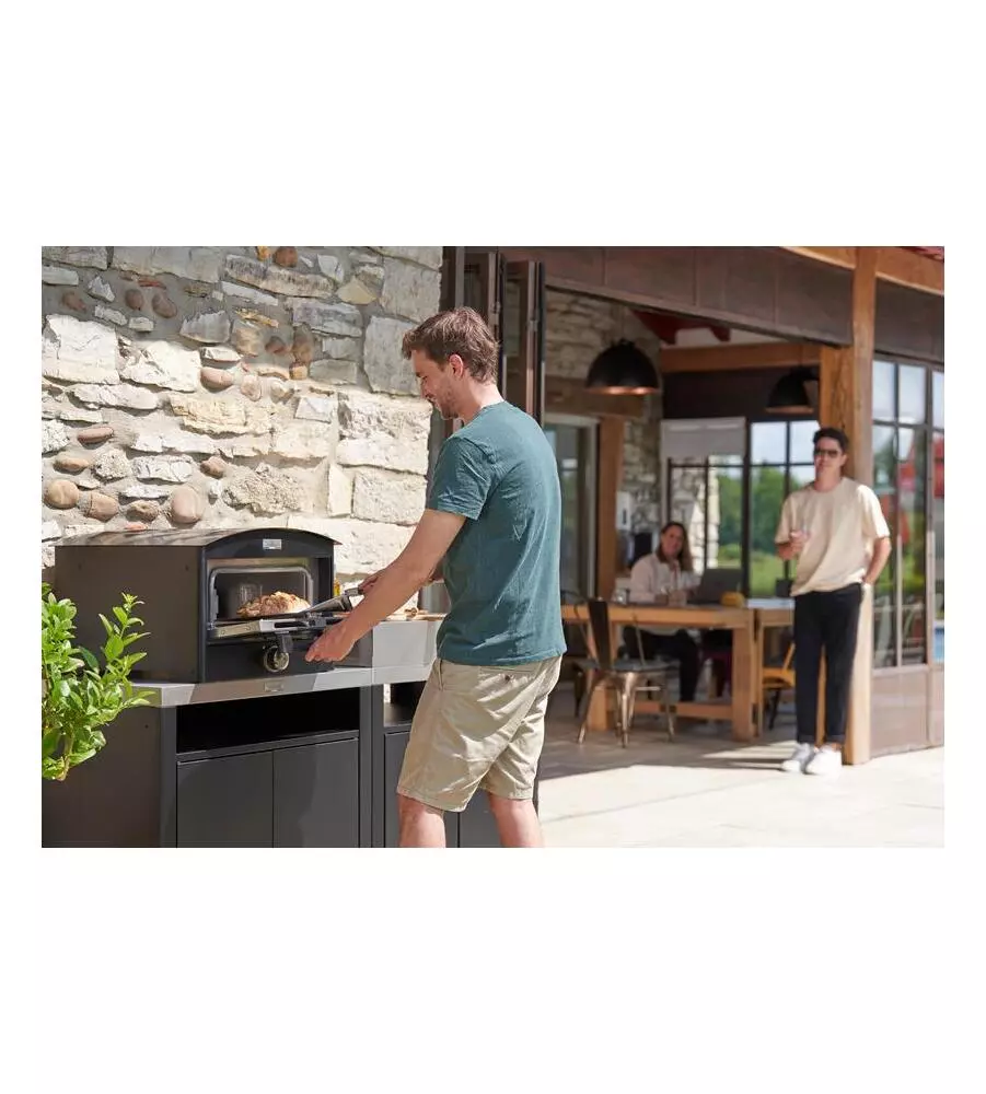 CUCINA DA ESTERNO MODULARE LE MARQUIER IN ACCIAIO NERO E GRIGIO 160X55X115 CM