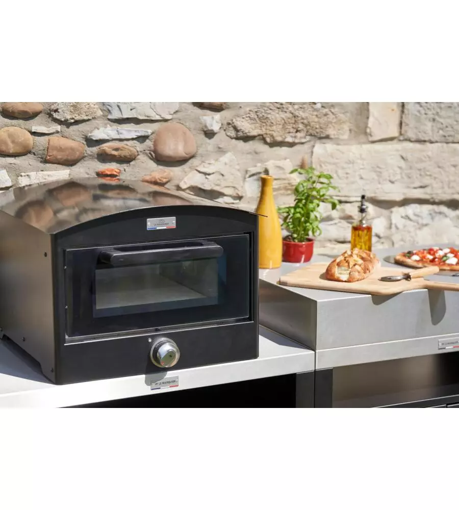 CUCINA DA ESTERNO MODULARE LE MARQUIER IN ACCIAIO NERO E GRIGIO 160X55X115 CM