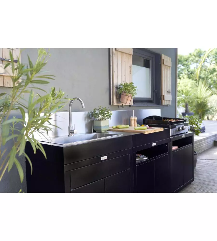 CUCINA DA ESTERNO MODULARE LE MARQUIER "LINEA 3" IN ACCIAIO INOX NERO 240X55X115 CM