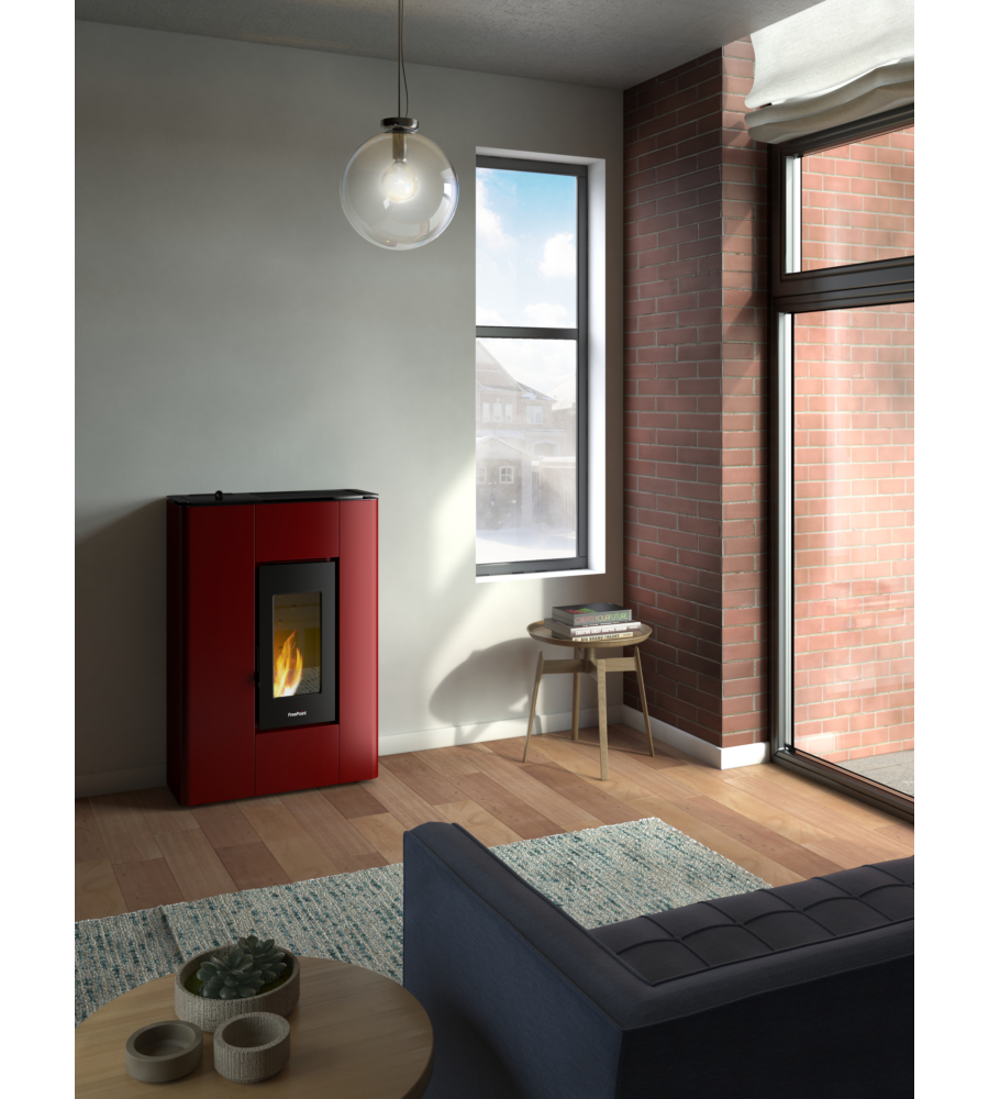 Stufa a pellet slim ermetica FreePoint "Atrium" bordeaux 5,1 kW