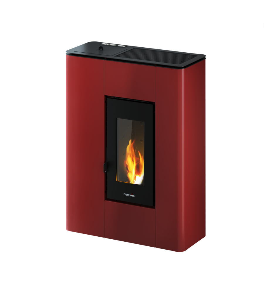 Stufa a pellet slim ermetica FreePoint "Atrium" bordeaux 5,1 kW
