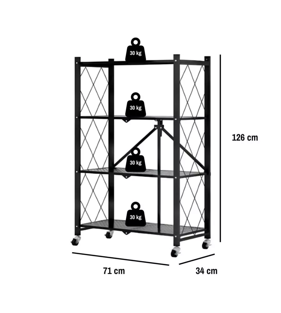 Scaffale pieghevole in metallo 4 ripiani Easy System portata 120 kg 71x34x126 cm