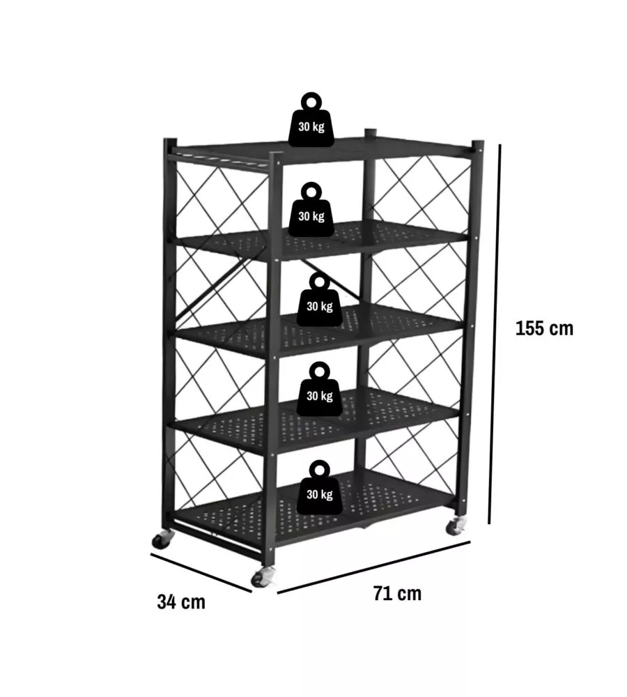 Scaffale pieghevole in metallo 5 ripiani Easy System portata 150 kg 71x34x155 cm