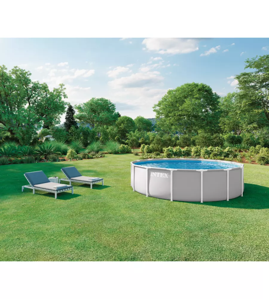 PISCINA FUORI TERRA CON STRUTTURA ROTONDA INTEX "PRISMA FRAME" CON POMPA FILTRO GRIGIO CHIARO 457X457X107 CM - COD. 26724ND