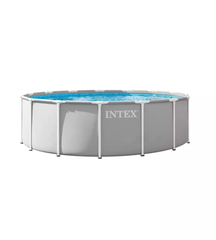 PISCINA FUORI TERRA CON STRUTTURA ROTONDA INTEX "PRISMA FRAME" CON POMPA FILTRO, SCALETTA, TELO BASE E TELO DI COPERTURA GRIGIO CHIARO 457X457X122 CM - COD. 26726ND