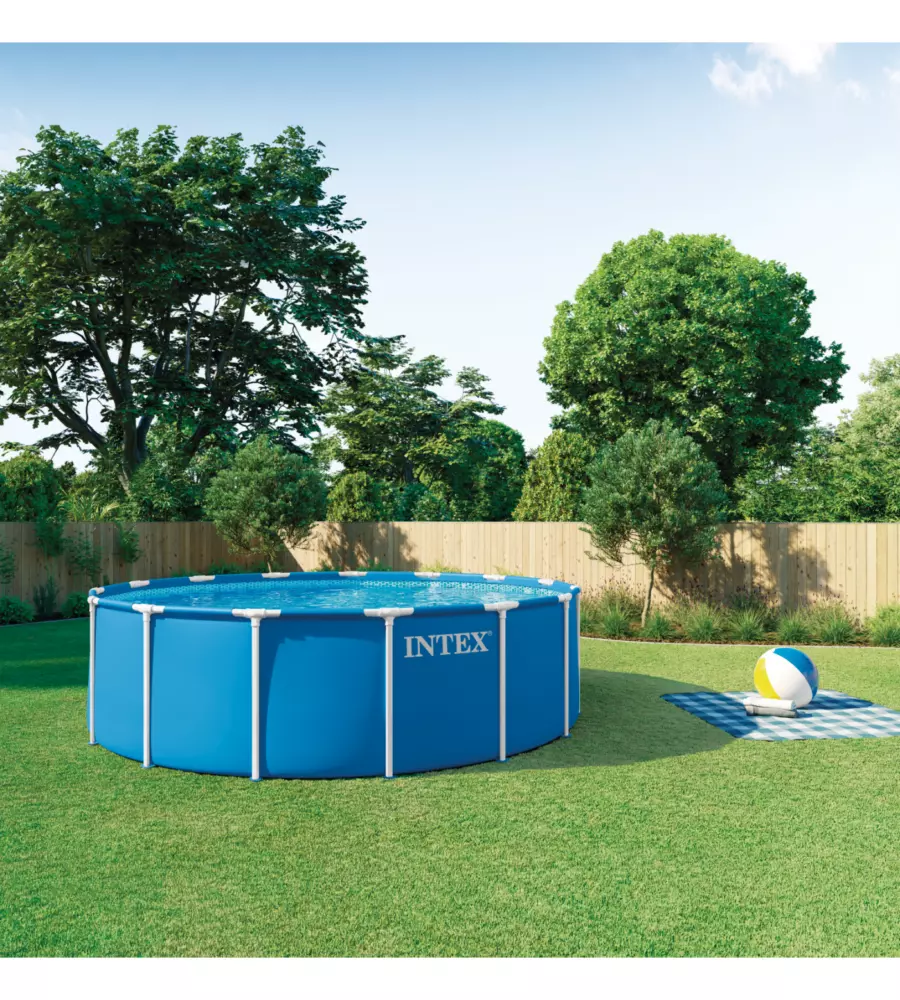 PISCINA FUORI TERRA CON STRUTTURA ROTONDA INTEX "METAL FRAME" CON POMPA FILTRO, SCALETTA, TELO BASE E TELO DI COPERTURA BLU 457X457X122 CM - COD. 28242ND