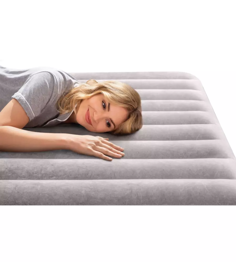 MATERASSO MATRIMONIALE GONFIABILE INTEX "PRESTIGE MID-RISE" CON POMPA USB IN PVC GRIGIO 152X230X30 CM - COD. 64179