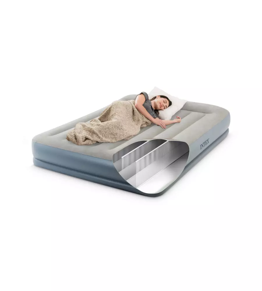 MATERASSO MATRIMONIALE GONFIABILE INTEX "DURA BEAM PILLOW REST MID-RISE" CON POMPA INTEGRATA 152X203X30 CM - COD. 64118NP