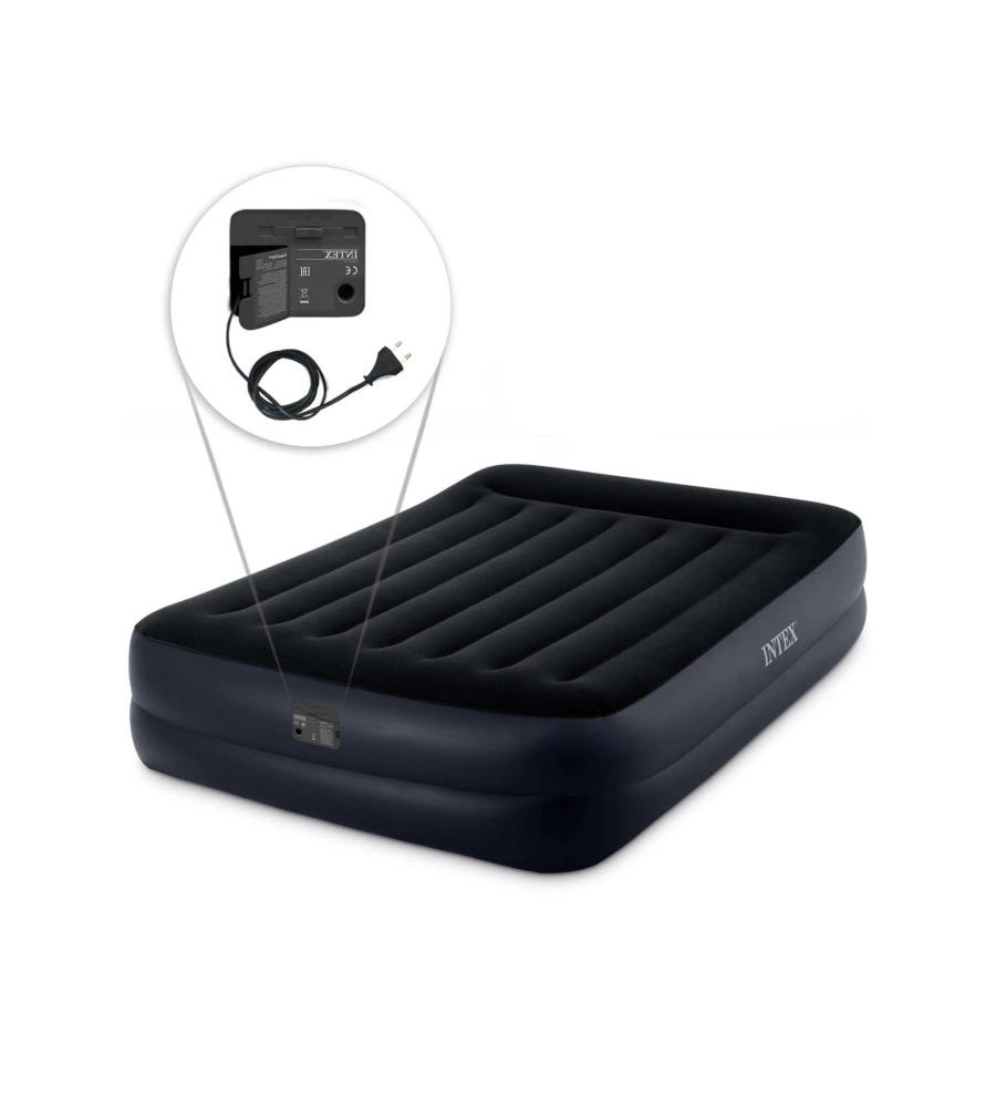 MATERASSO MATRIMONIALE GONFIABILE INTEX "PILLOW REST DURA BEAM" CON POMPA INCORPORATA 152X203X25 CM - COD. 64124NP