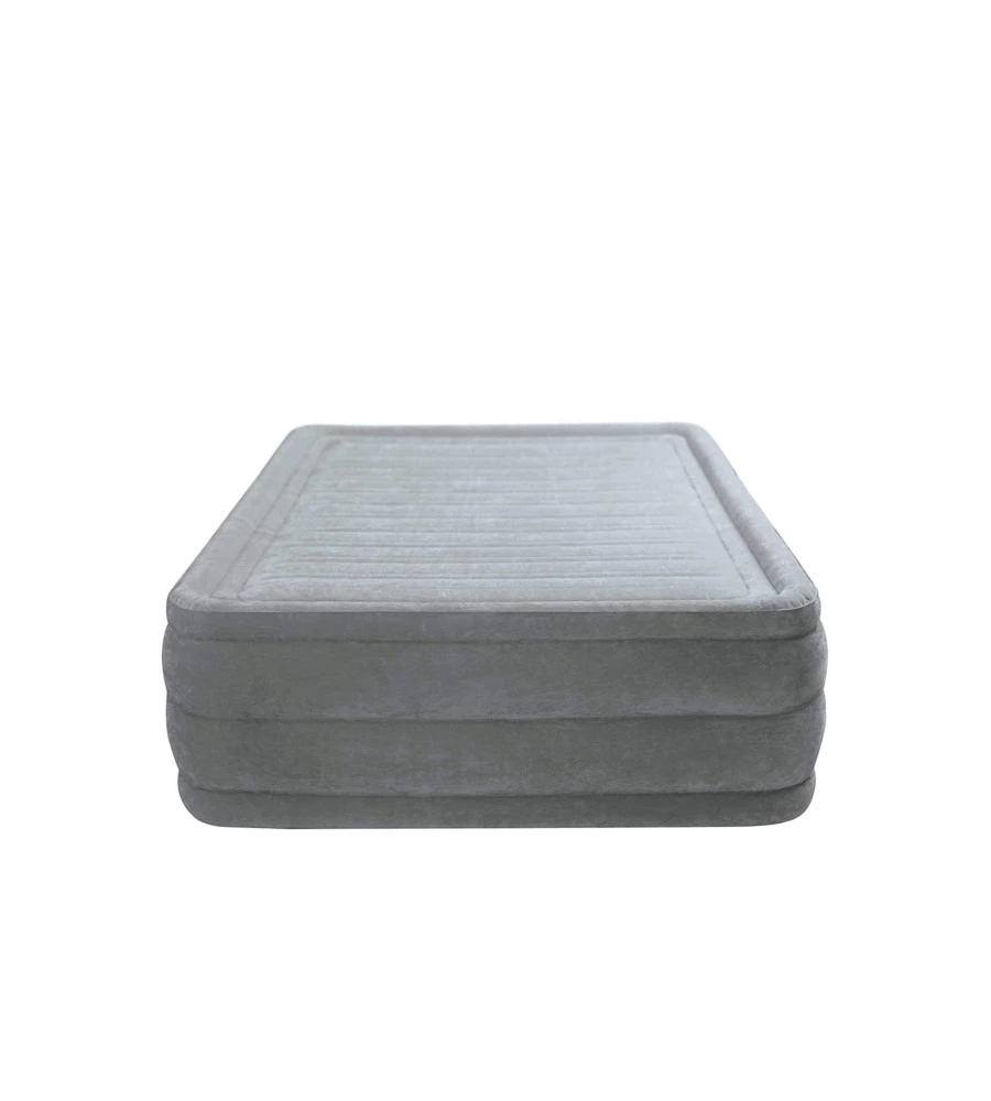 MATERASSO MATRIMONIALE GONFIABILE INTEX "DURA-BEAM COMFORT PLUSH HISE RISE" CON POMPA ELETTRICA INCORPORATA IN PVC GRIGIO 152X230X56 CM - COD. 64418