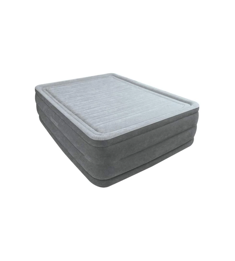 MATERASSO MATRIMONIALE GONFIABILE INTEX "DURA-BEAM COMFORT PLUSH HISE RISE" CON POMPA ELETTRICA INCORPORATA IN PVC GRIGIO 152X230X56 CM - COD. 64418