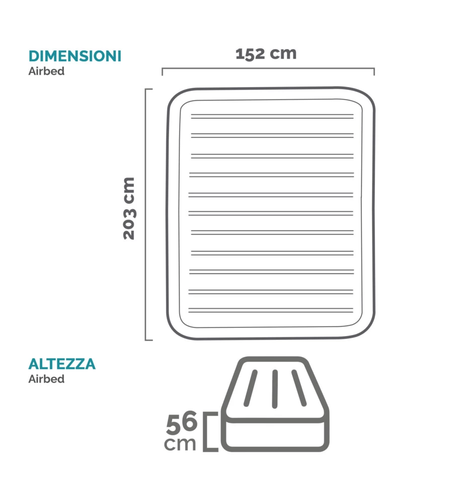 MATERASSO MATRIMONIALE GONFIABILE INTEX "DURA-BEAM COMFORT PLUSH HISE RISE" CON POMPA ELETTRICA INCORPORATA IN PVC GRIGIO 152X230X56 CM - COD. 64418