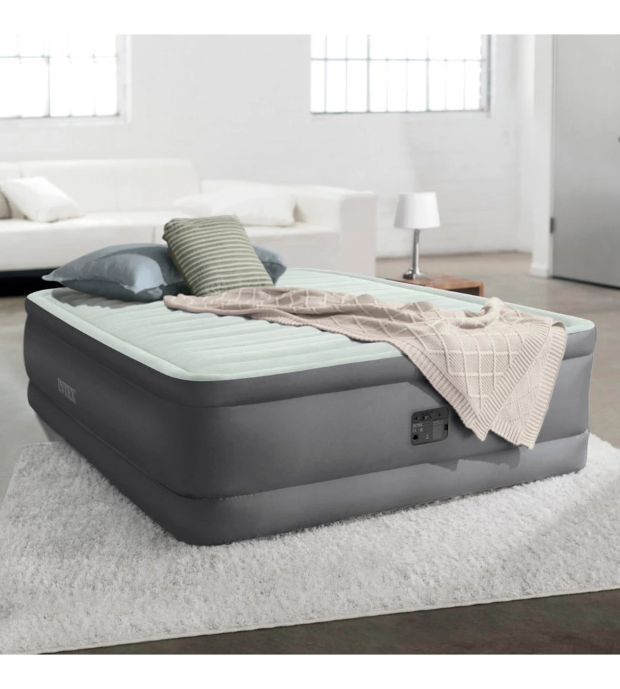 MATERASSO UNA PIAZZA E MEZZA GONFIABILE INTEX "DURA-BEAM PREMAIRE" CON POMPA ELETTRICA INCORPORATA IN PVC 137X191X46 CM - COD. 64904