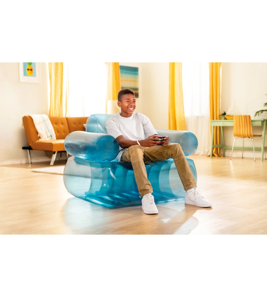 POLTRONA GONFIABILE CON BRACICOLI INTEX IN VINILE BLU 109X107X79 CM - COD. 66503NP