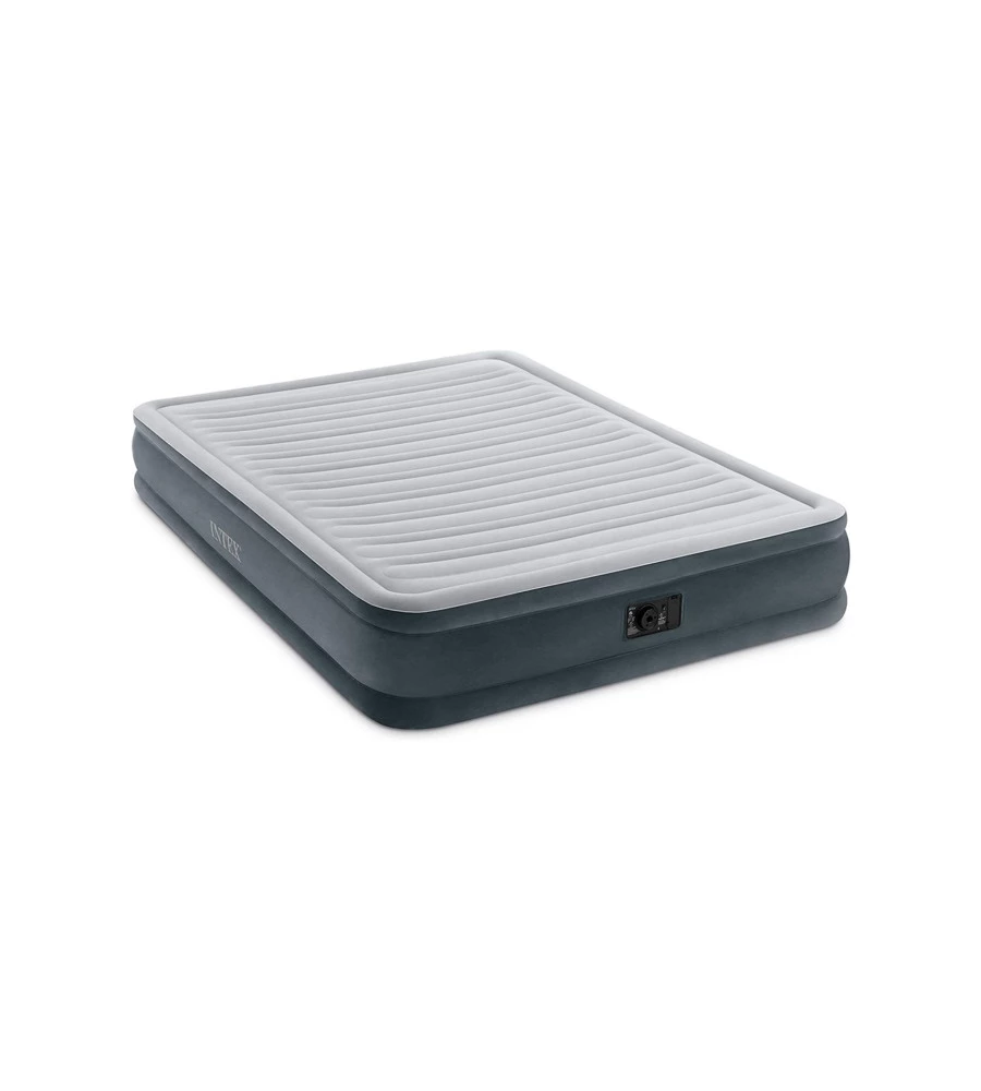 MATERASSO MATRIMONIALE GONFIABILE INTEX "DURA-BEAM COMFORT PLUSH" CON POMPA ELETTRICA INCORPORATA IN PVC GRIGIO 152X203X33 CM - COD. 67770ND
