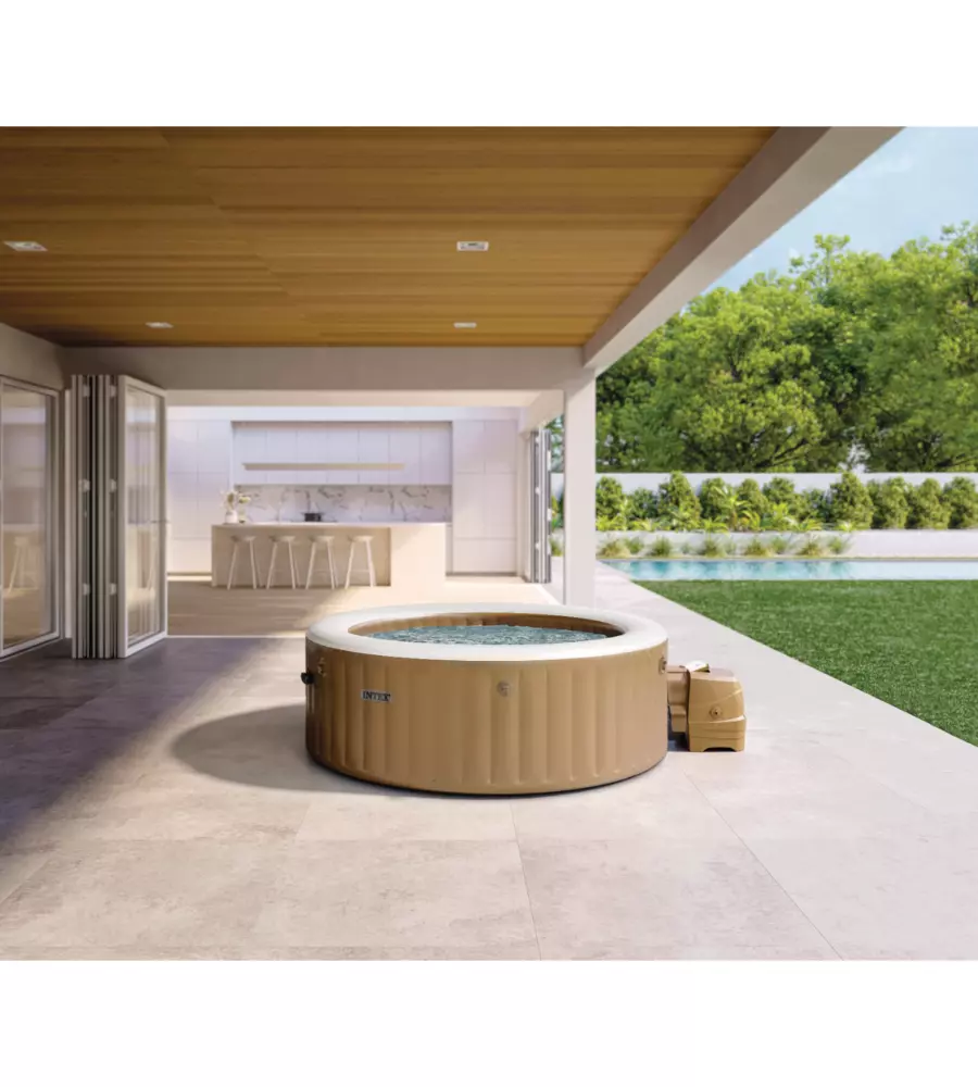 PISCINA IDROMASSAGGIO GONFIABILE INTEX "BUBBLE MASSAGE" 4 PERSONE BEIGE 196X196X71 CM - COD. 28426ND