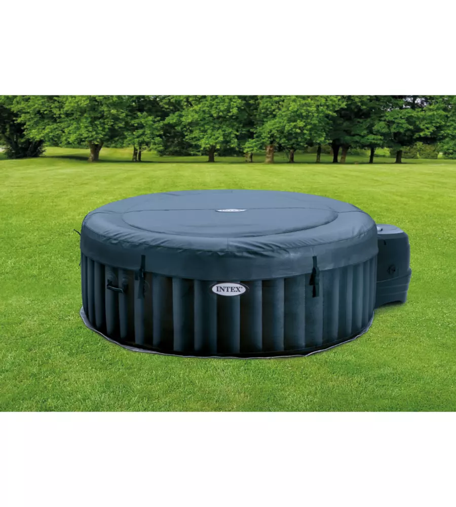 PISCINA IDROMASSAGGIO GONFIABILE INTEX "PURESPA BUBBLE MASSAGE" CON TELO BASE, TELO DI COPERTURA, DISPENSER PRODOTTI CHIMICI, LUCE LED E DUE POGGIATESTA 4 PERSONE BLU 196X196X71 CM - COD. 28430NP