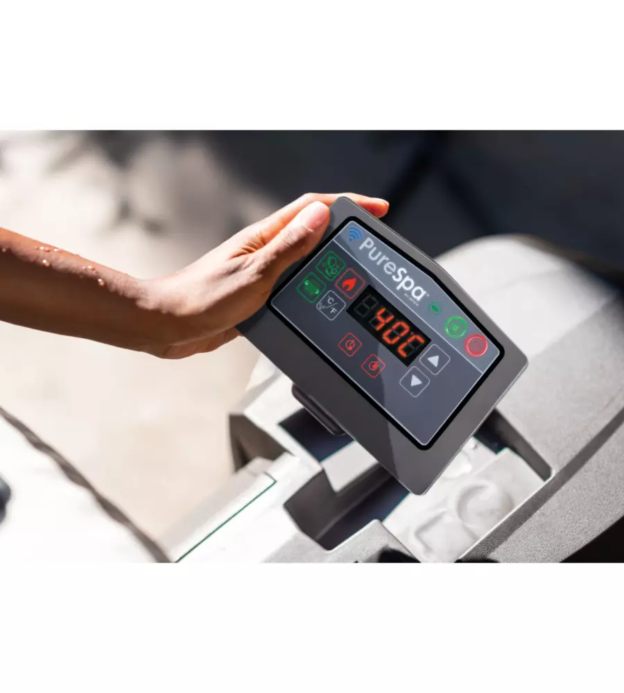 PISCINA IDROMASSAGGIO GONFIABILE INTEX "PURESPA GREYWOOD DELUXE" CON TELO BASE, TELO DI COPERTURA, DISPENSER, LUCE LED, DUE POGGIATESTA 4 PERSONE EFFETTO LEGNO GRIGIO 196X196X71 CM - COD. 28440NP