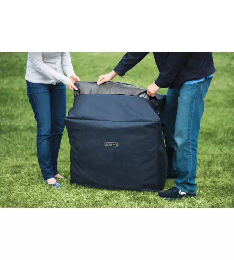 PISCINA IDROMASSAGGIO GONFIABILE INTEX "PURESPA GREYWOOD DELUXE" CON TELO BASE, TELO DI COPERTURA, DISPENSER, LUCE LED, DUE POGGIATESTA 4 PERSONE EFFETTO LEGNO GRIGIO 196X196X71 CM - COD. 28440NP