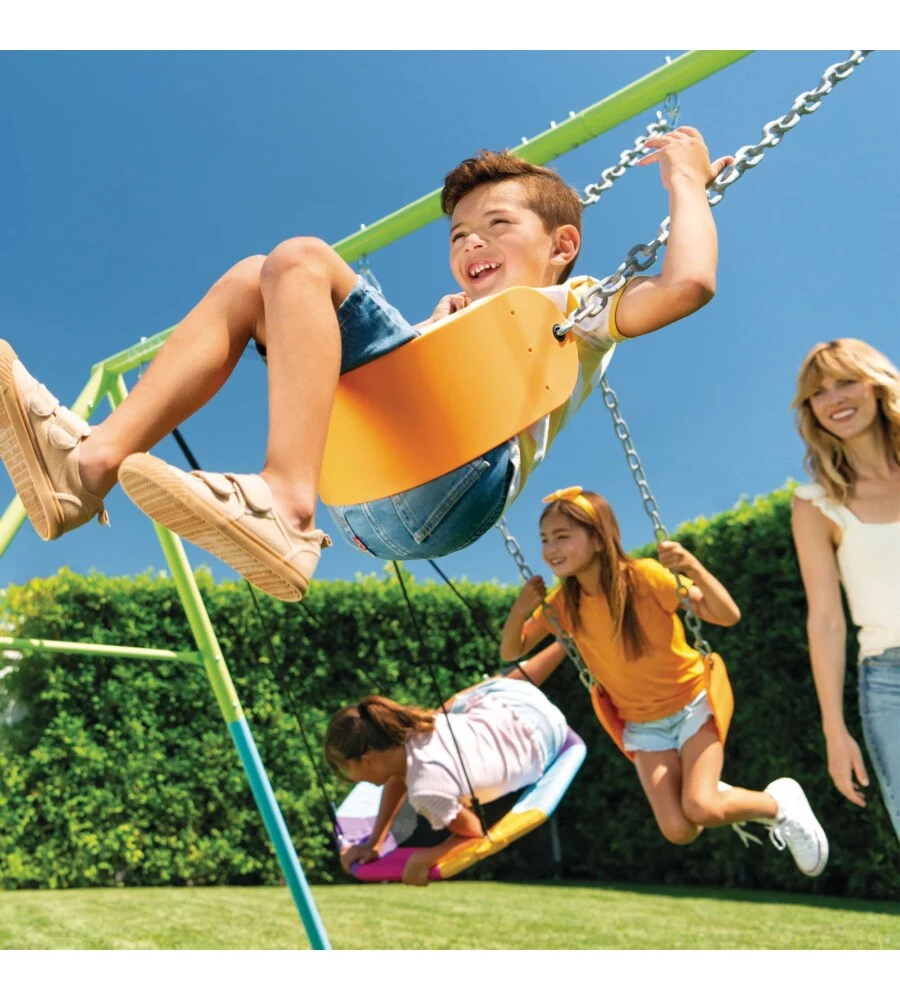 ALTALENA INTEX CON DUE SEGGIOLINI E DONDOLO NIDO IN ACCIAIO VERDE E AZZURRO 343X235X200 CM - COD. 44133