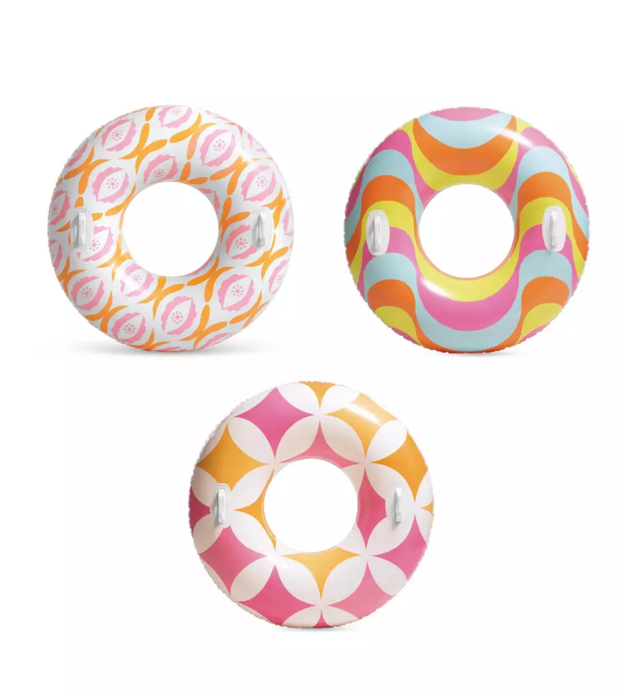 CIAMBELLE GONFIABILI CON MANIGLIE INTEX "TIMELESS" IN VINILE COLORI ASSORTITI Ø 91 CM - COD. 56269NP