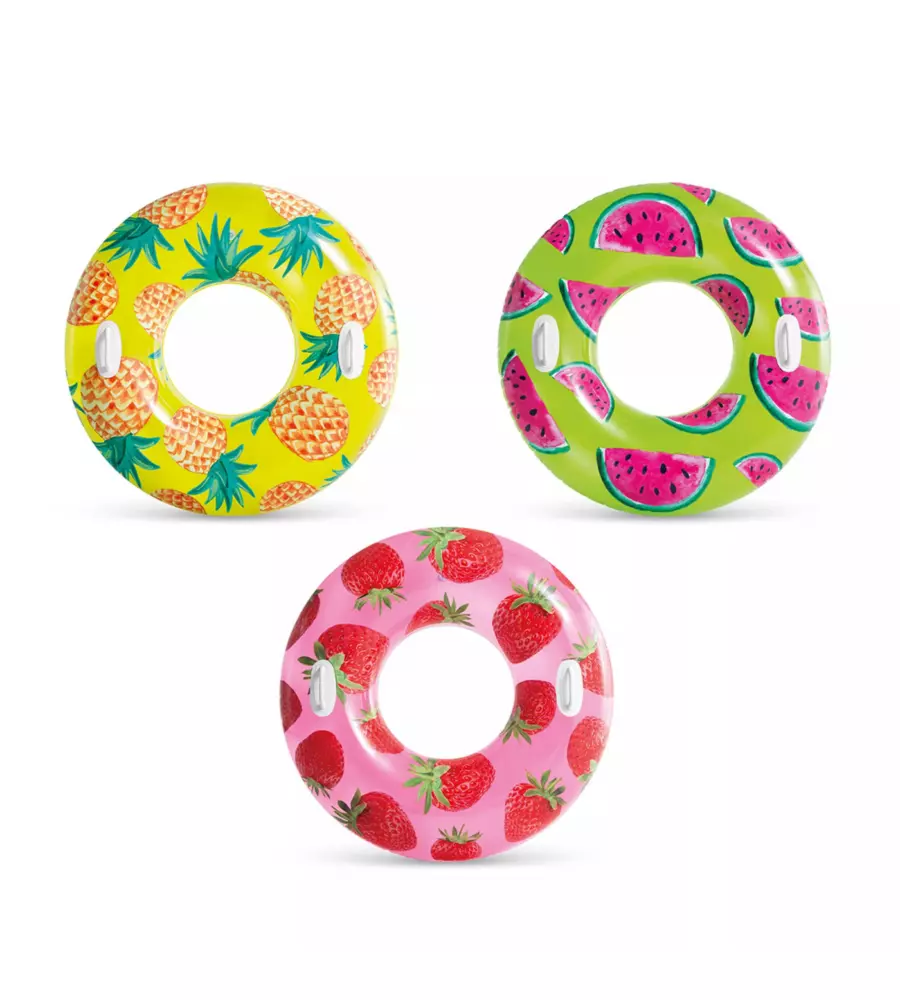 CIAMBELLA GONFIABILE CON MANIGLIE INTEX "TROPICALE" IN VINILE COLORI ASSORTITI Ø 107 CM - COD. 56261NP
