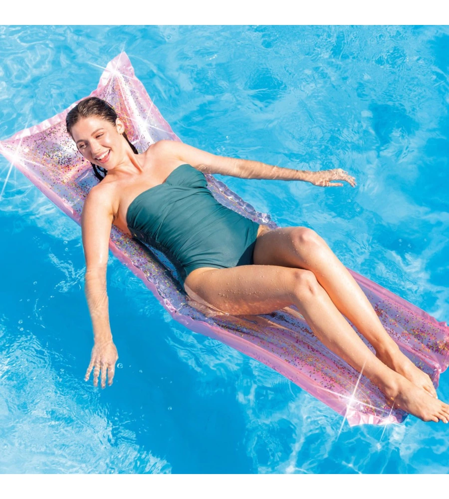 MATERASSINO GONFIABILE INTEX "GLITTER" IN VINILE ROSA 170X53X15 CM - COD. 58720EU