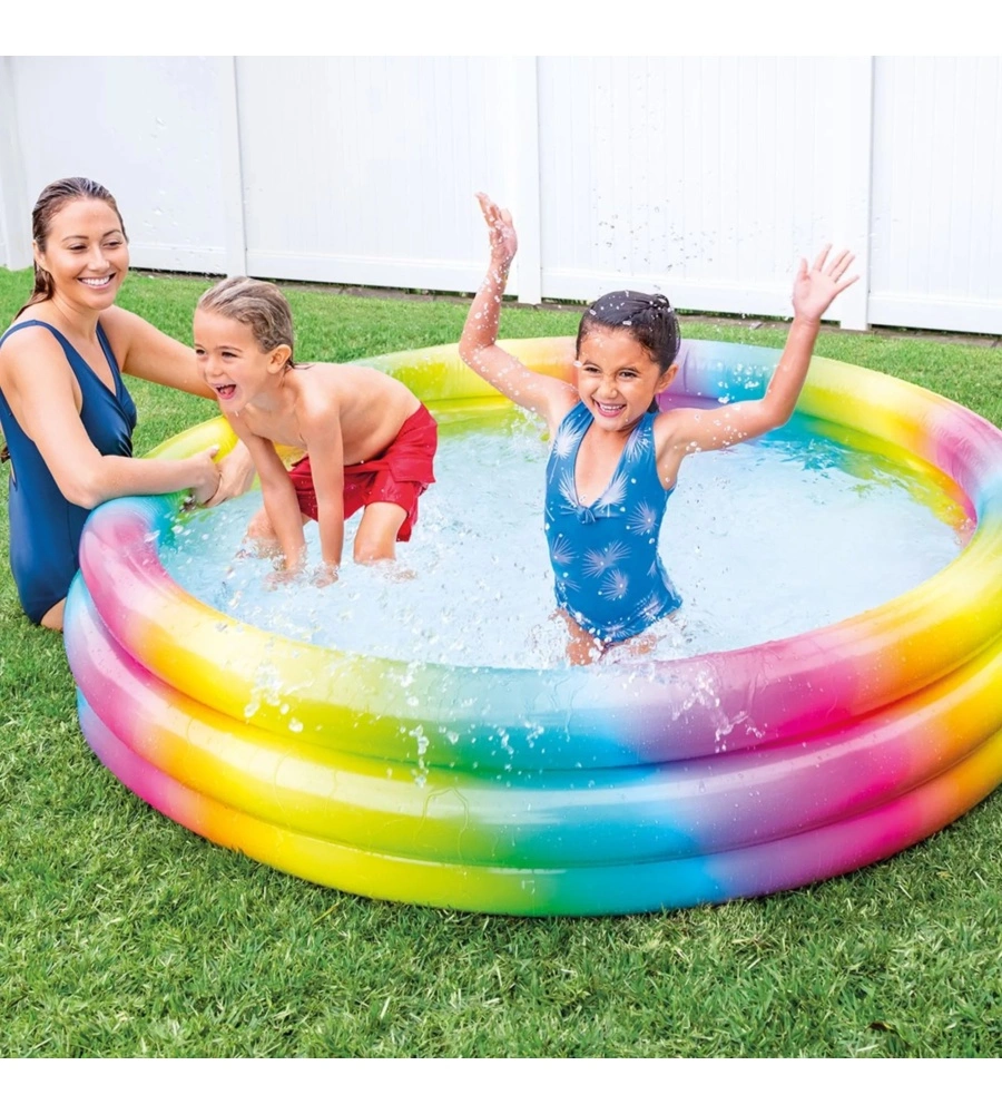PISCINA GONFIABILE PER BAMBII INTEX "ARCOBALENO" IN VINILE MULTICOLORE 168X168X38 CM - COD. 58449NP