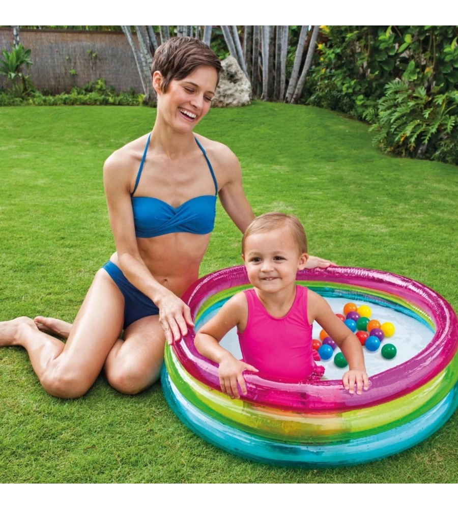 PISCINA GONFIABILE PER BAMBINI INTEX "3 ANELLI CON PALLINE FUN BALLZ" IN VINILE MULTICOLORE 86X86X25 CM - COD. 48674NP