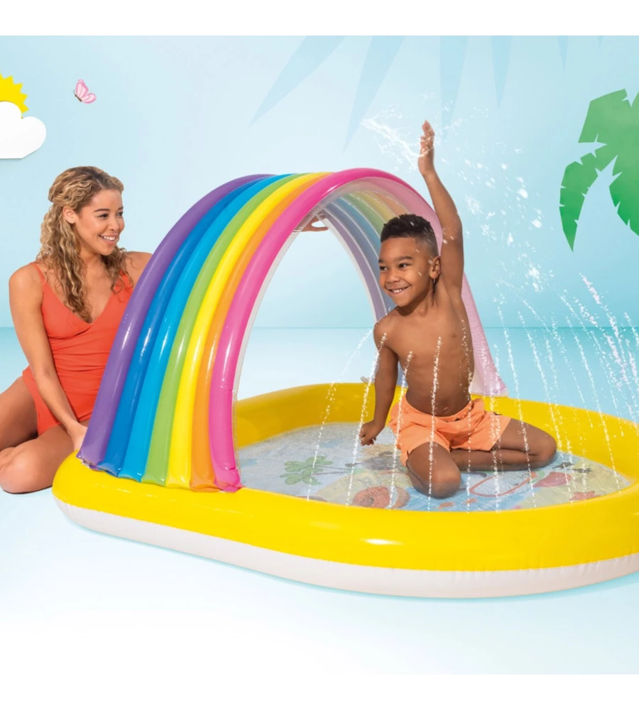 PISCINA GONFIABIE PER BAMBINI INTEX "ARCOBALENO" CON SPRUZZINO IN VINILE 147X130X86 CM - COD. 57156NP
