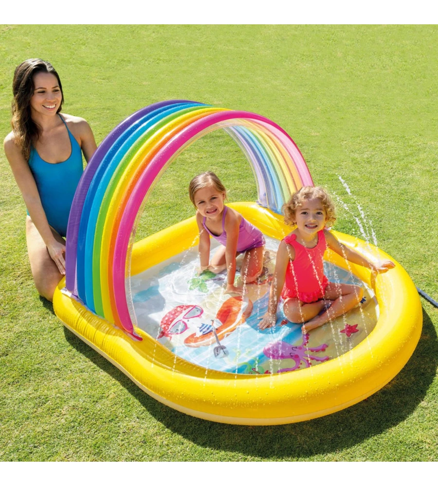 PISCINA GONFIABIE PER BAMBINI INTEX "ARCOBALENO" CON SPRUZZINO IN VINILE 147X130X86 CM - COD. 57156NP