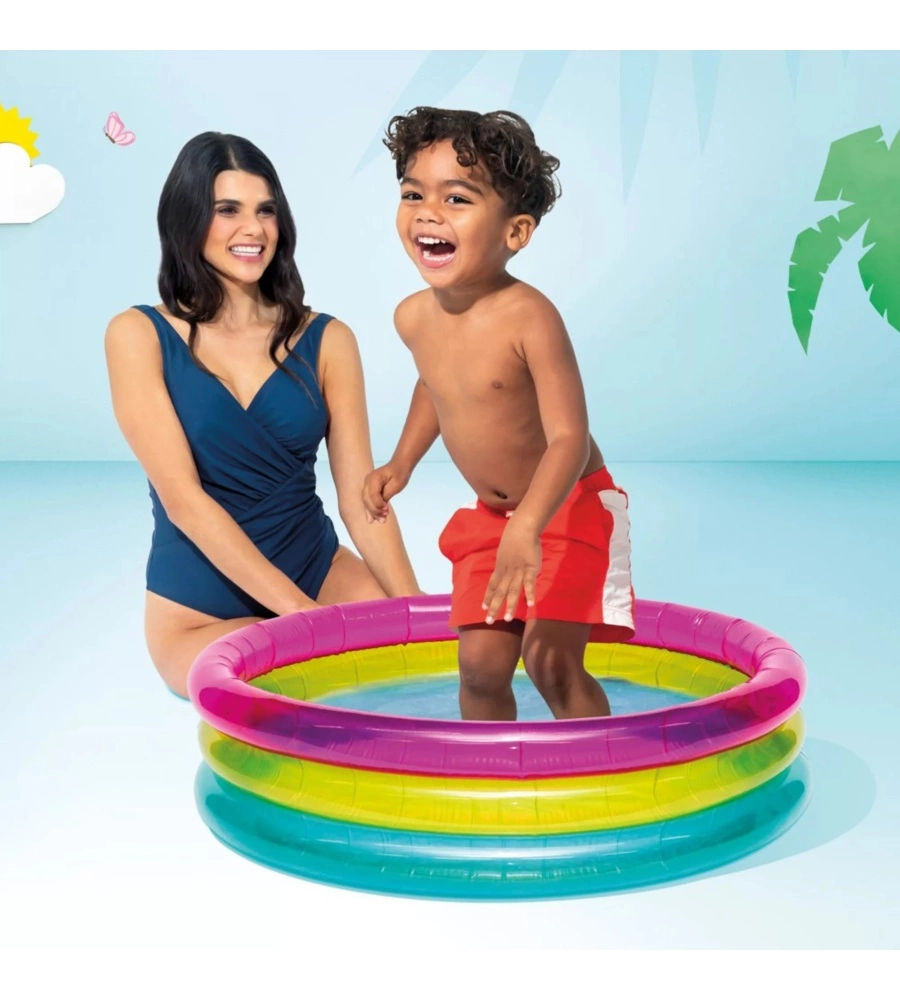 PISCINA GONFIABILE PER BAMBINI INTEX "ARCOBALENO" IN VINILE MULTICOLORE 86X86X25 CM - 57104NP