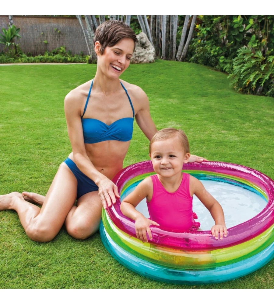 PISCINA GONFIABILE PER BAMBINI INTEX "ARCOBALENO" IN VINILE MULTICOLORE 86X86X25 CM - 57104NP
