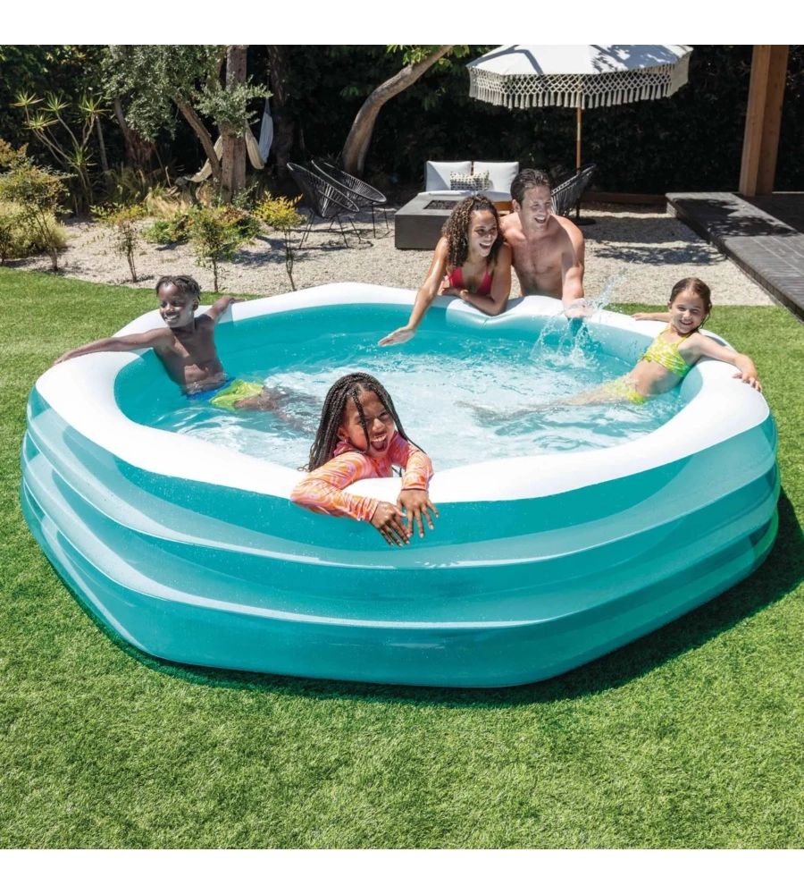 PISCINA GONFIABILE PER BAMBINI INTEX "SWIM CENTER FAMILY OTTAGONALE" IN VINILE AZZURRO E BIANCO 254X254X56 CM - COD. 58492NP