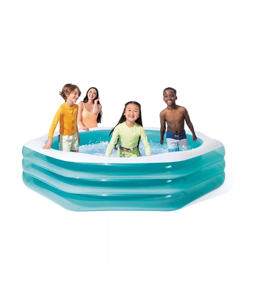 PISCINA GONFIABILE PER BAMBINI INTEX "SWIM CENTER FAMILY OTTAGONALE" IN VINILE AZZURRO E BIANCO 254X254X56 CM - COD. 58492NP