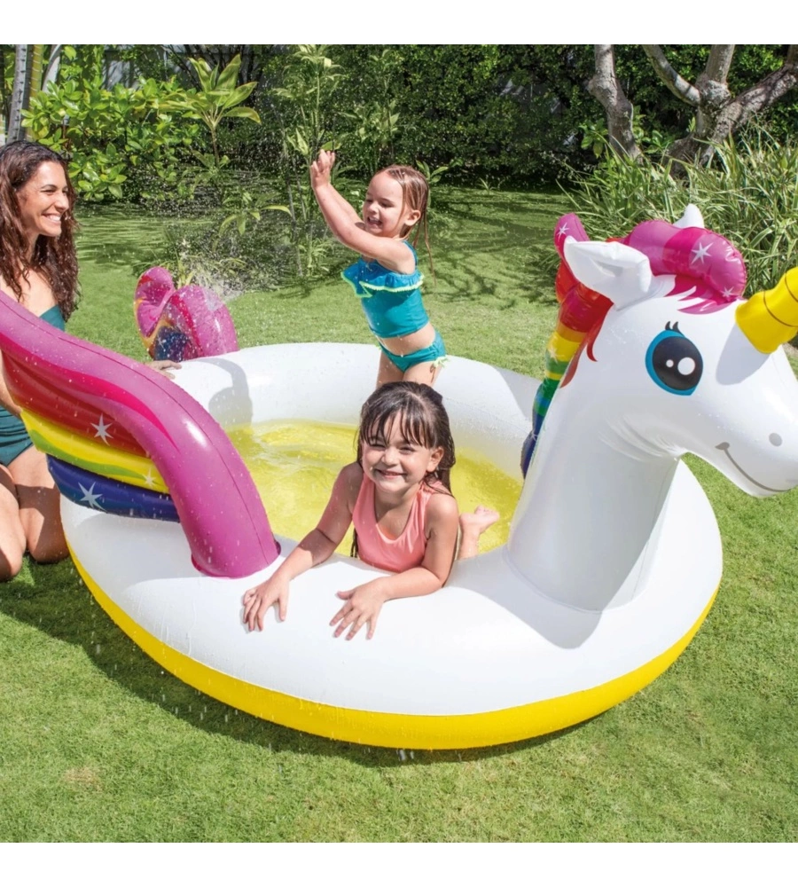 PISCINA GONFIABILE PER BMABINI INTEX "UNICORNO CON SPRUZZO" IN VINILE 272X193X104 CM - COD. 57441NP