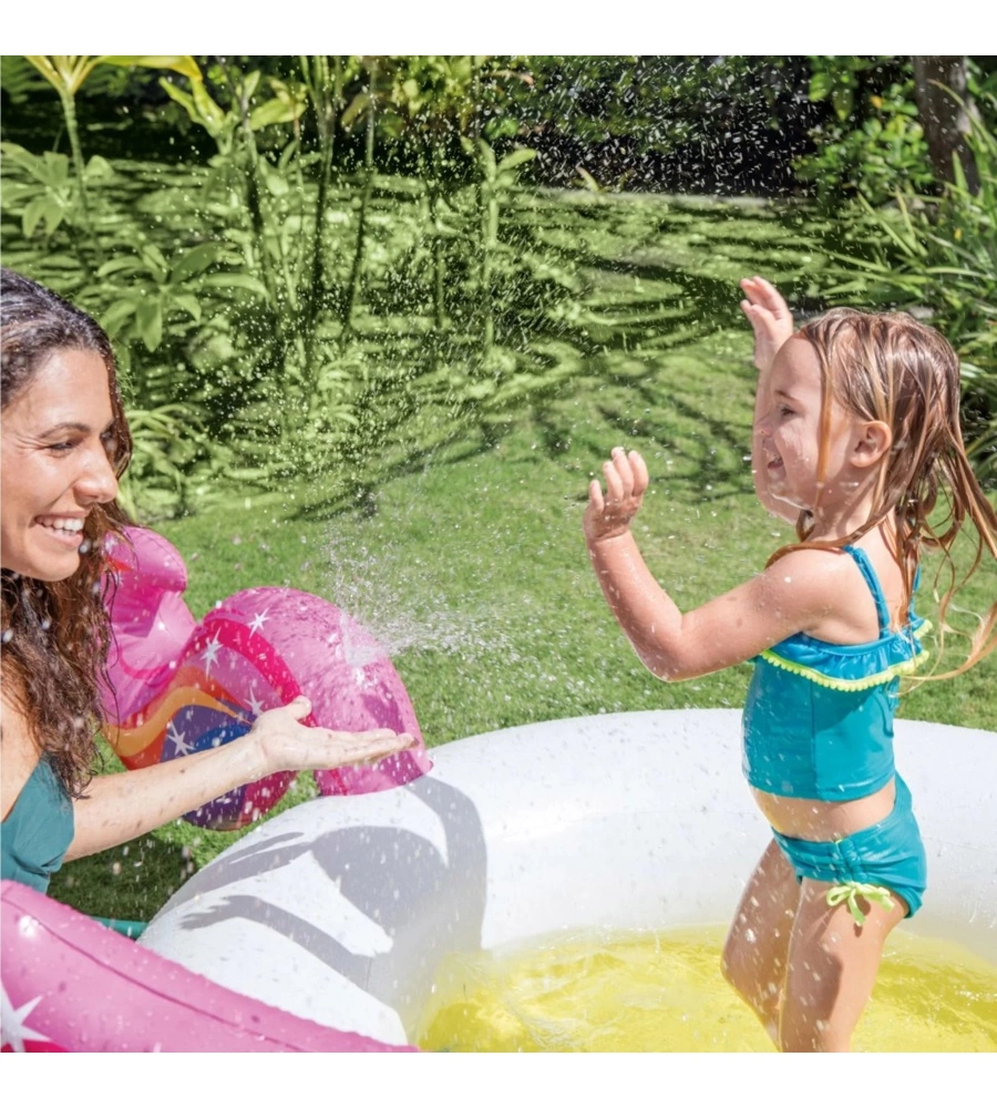 PISCINA GONFIABILE PER BMABINI INTEX "UNICORNO CON SPRUZZO" IN VINILE 272X193X104 CM - COD. 57441NP