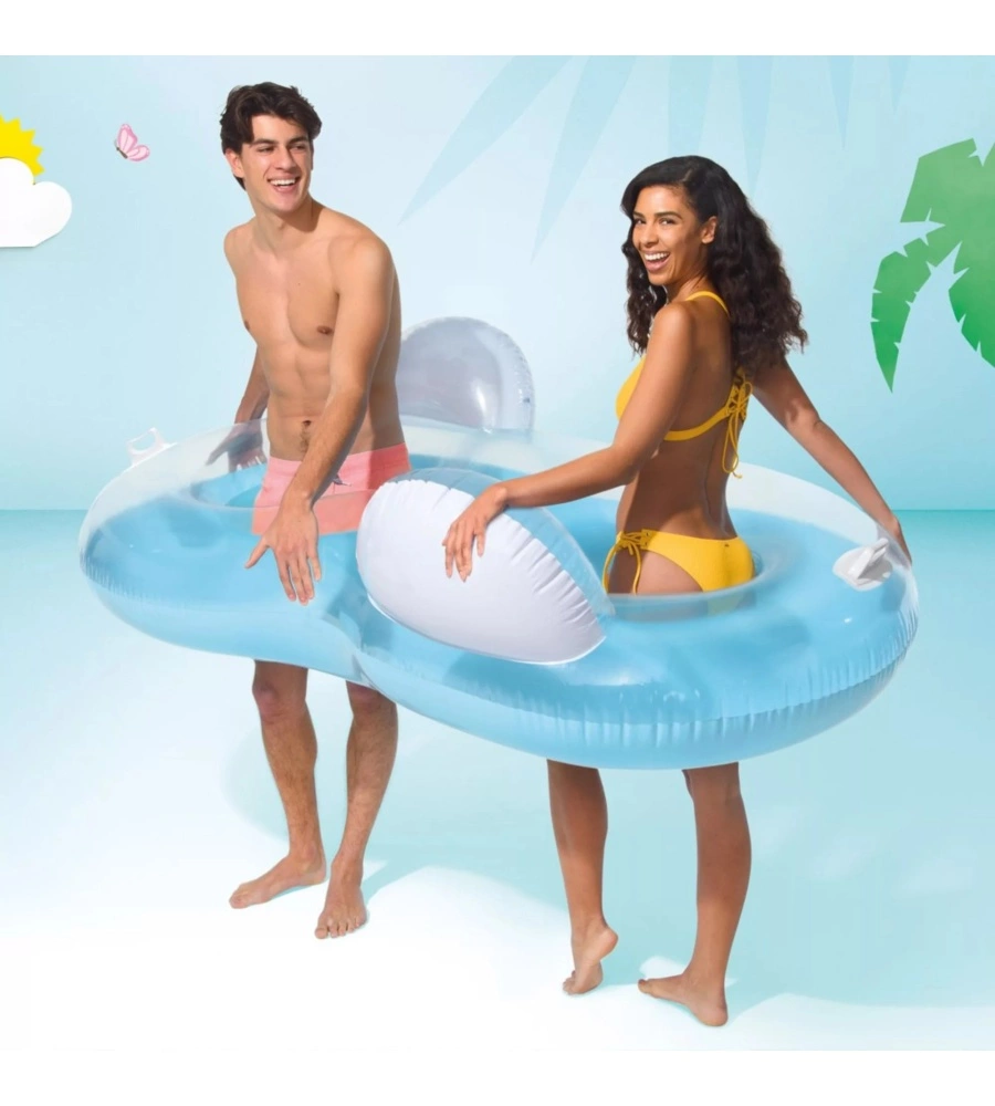 SALVAGENTE GONFIABILE DOPPIO INTEX CON MANIGLIE E SCHIENALE IN VINILE AZZURRO 198X117 CM - COD. 56800EU