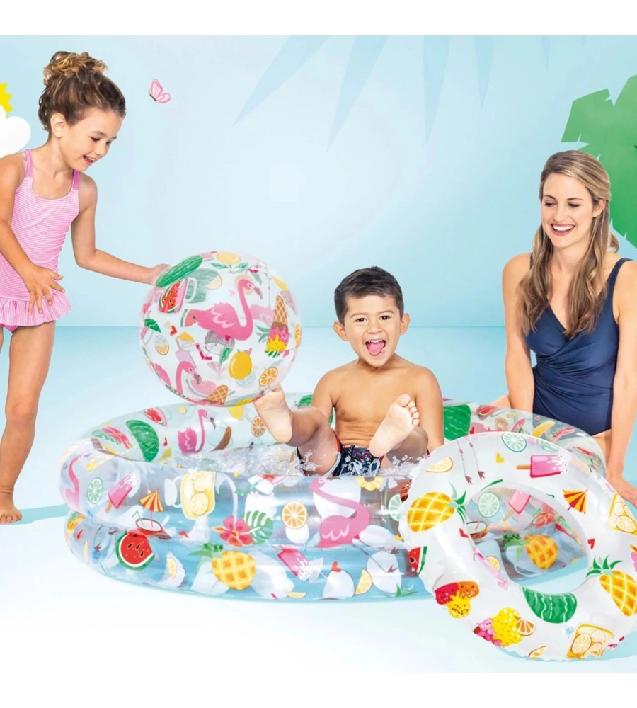 SET PISCINA, SALVAGENTE E PALLA INTEX IN VINILE STAMPA FANTASIA - COD. 59460NP