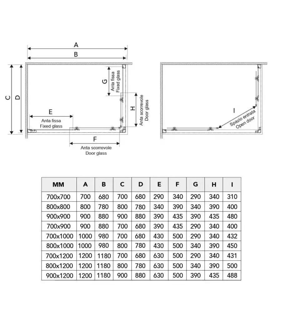 Box doccia angolare "Marte" cromato 70x70x195 cm