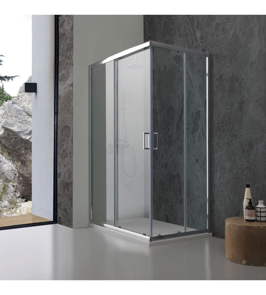 Box doccia rettangolare "Sole" alluminio cromato 80x120x185 cm