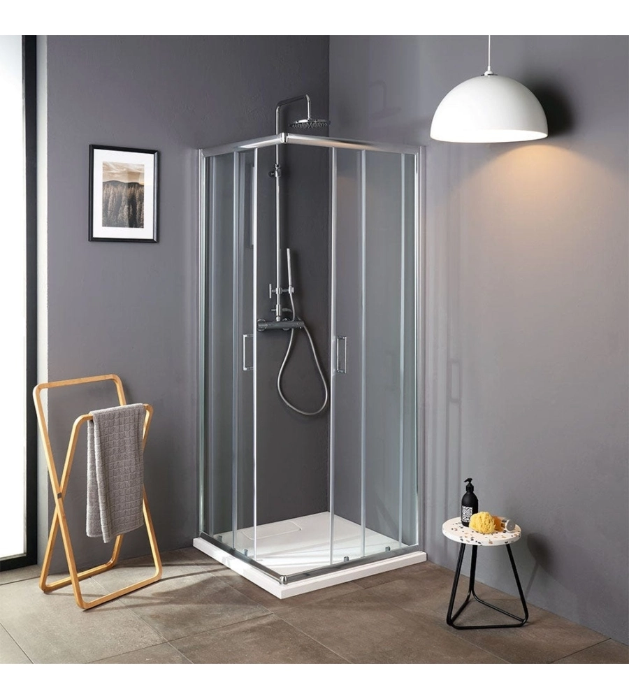 Box doccia quadrato "Terra" in alluminio cromato 70x70x185 cm