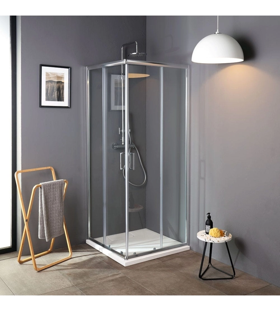 Box doccia quadrato "Terra" in alluminio cromato 80x80x185 cm