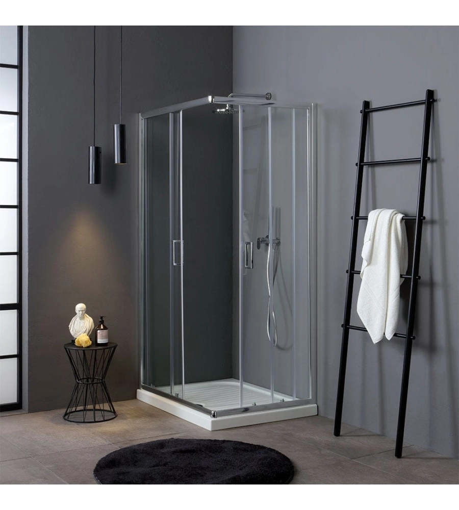 Box doccia rettangolare "Terra" in alluminio cromato 70x90x185 cm